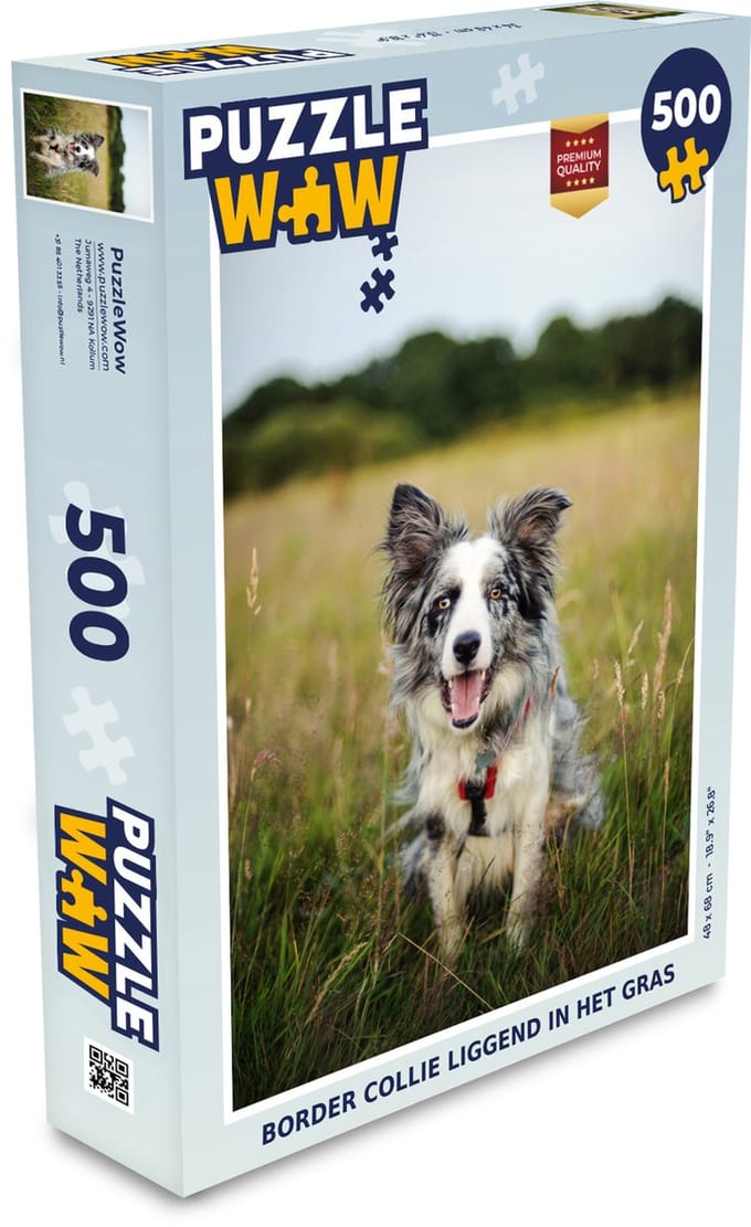 Puzzel Border collie liggend in het gras - Legpuzzel - Puzzel 500 stukjes