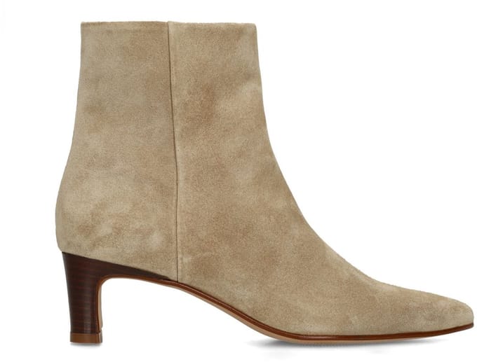 Manfield - Dames - Beige suède enkellaarsjes met hak - Maat 41
