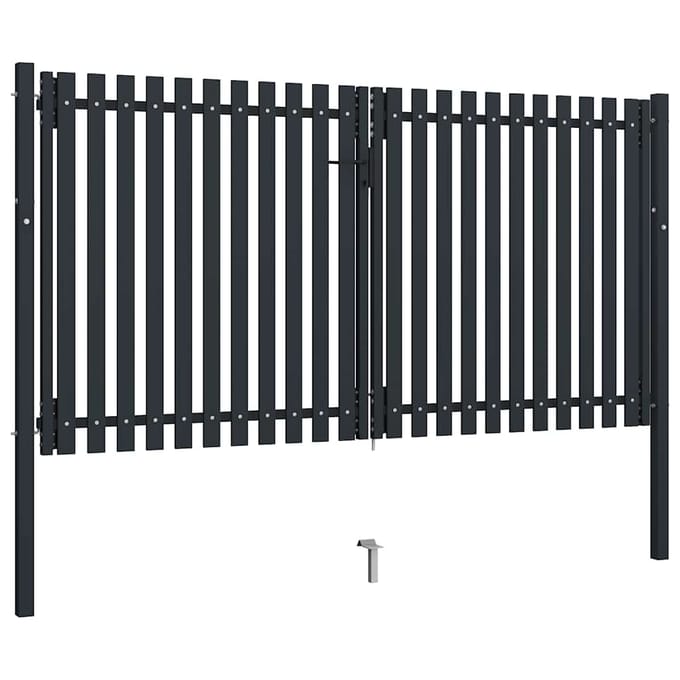 vidaXL - Dubbele - poort - met - deur - staal - 300x150 - cm - antraciet