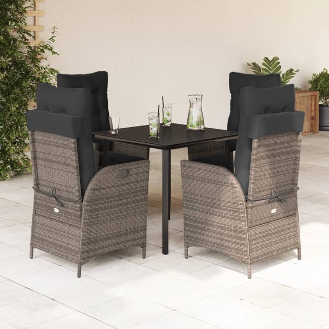 vidaXL - 5-delige - Tuinset - met - kussens - poly - rattan - grijs