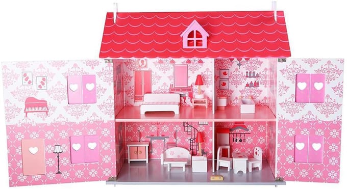 Playwood Poppenhuis wit/roze inclusief meubels