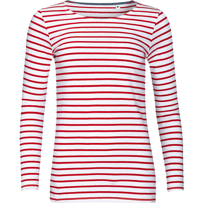 SOLS Dames/dames Marine Long Sleeve Stripe T-Shirt (Wit/rood)