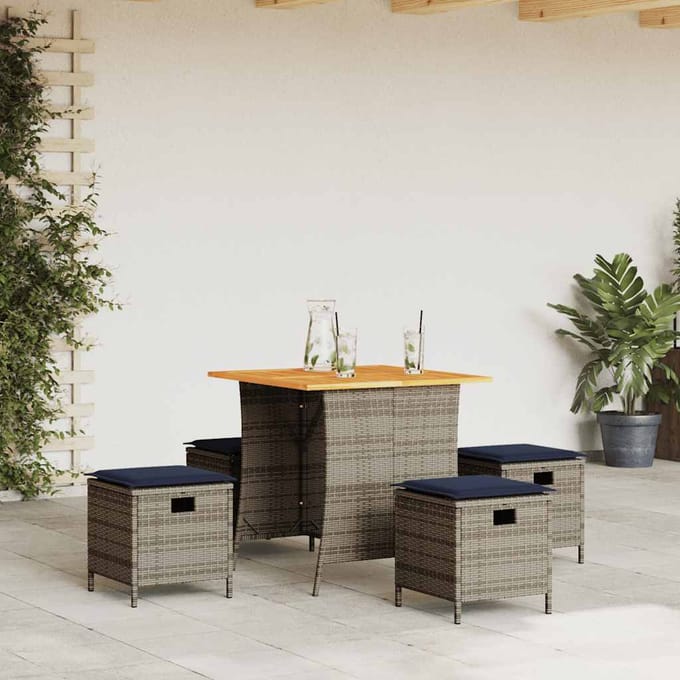 vidaXL - 5-delige - Tuinset - met - kussens - poly - rattan - grijs