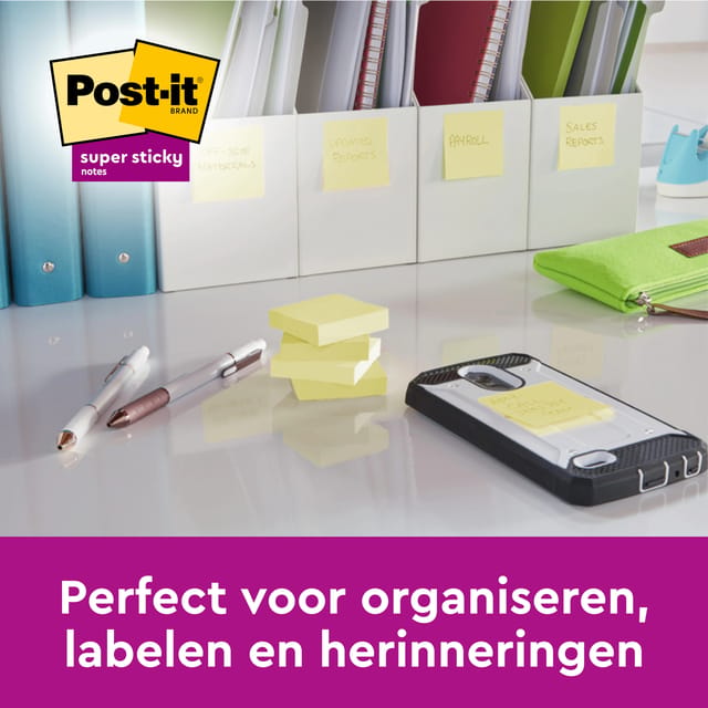 Value Pack: Post-it® Super Sticky Notes, Canary Yellow™, 76mm x 76 mm, 14 blokken + 2 GRATIS