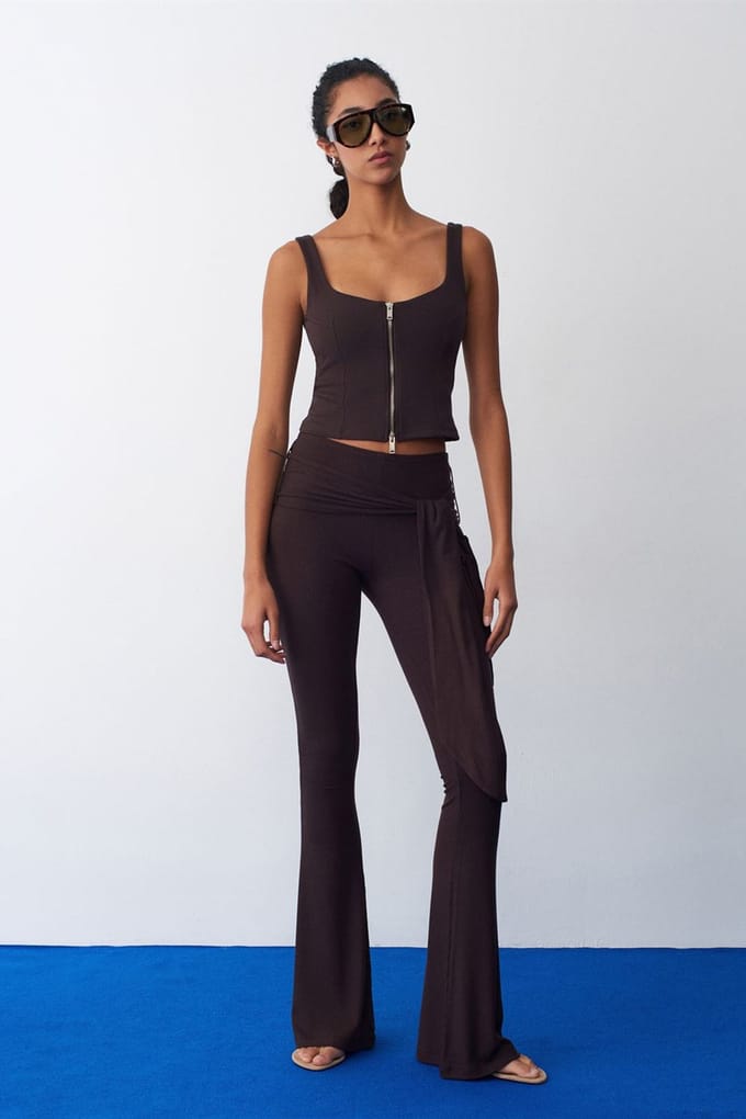 High-Waist Flare Jerseybroek met Strikdetail