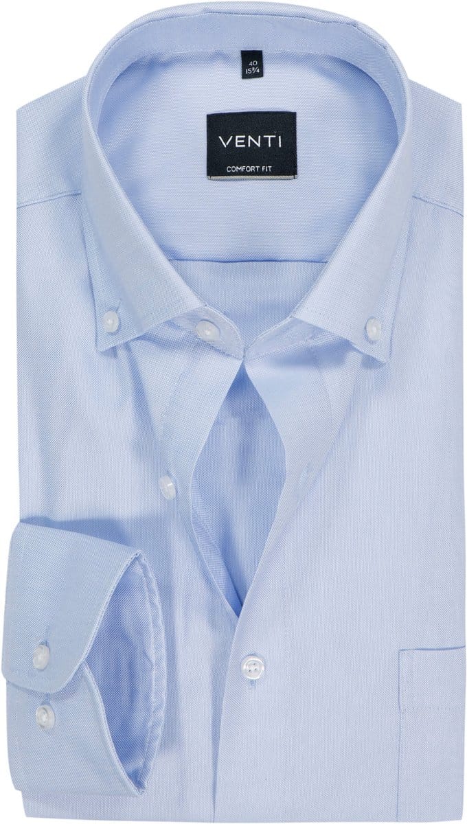 VENTI CASA MODA comfort fit overhemd - structuur - lichtblauw - Strijkvrij - Boordmaat: 40 (EU maat: M)