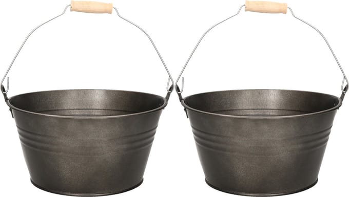 Mega Collections Emmer/plantenpot/bloempot - 2x - zink - donkergrijs - D23 x H12 cm