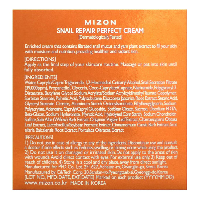 Mizon, Snail Repair Perfect Cream, 50 ml (1,69 fl oz) black