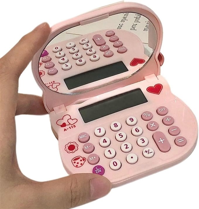 Leuke Rekenmachine - Handheld Spiegel - Basis Berekeningen - Flip Cover - 8 Cijfers