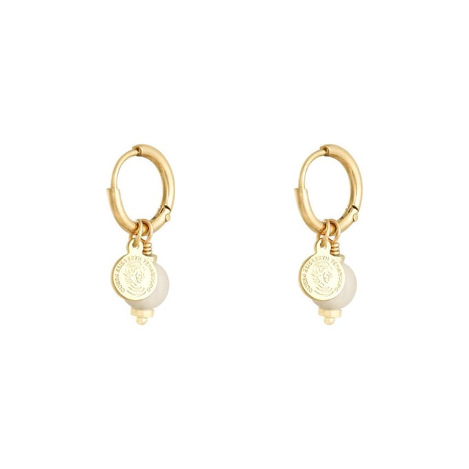 Oorbellen Disco Ball - Goud - Wit - met hanger - RVS