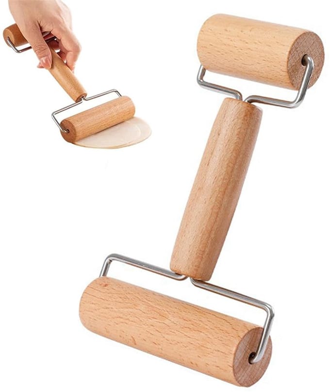 Houten deegroller met 2 rollers en deegschraper, ideaal voor bakken van pizza, koekjes en noedels in elke keuken