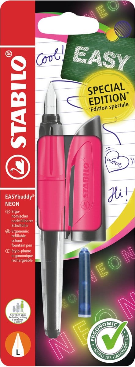 STABILO EASYbuddy NEON - Ergonomische Vulpen - Roze - L Punt Voor Linkshandigen