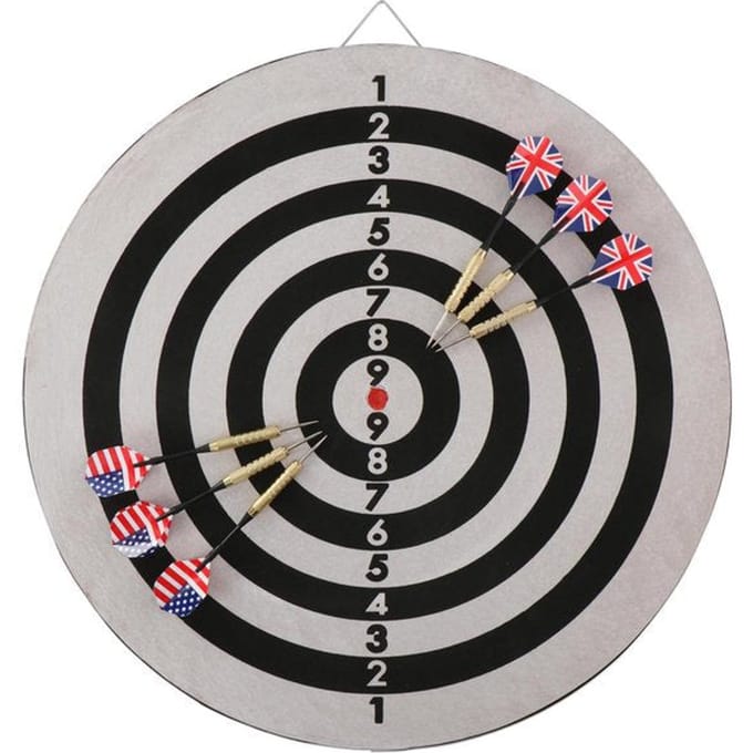 Lifetime Deluxe dartbord met koperen pijlen - 45 cm - zwart/wit - 3 spelmodi