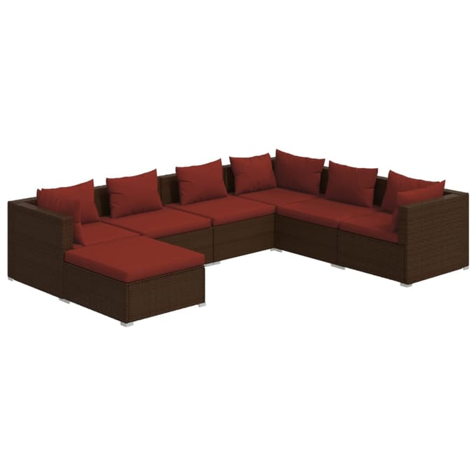 vidaXL - 7-delige - Loungeset - met - kussens - poly - rattan - bruin