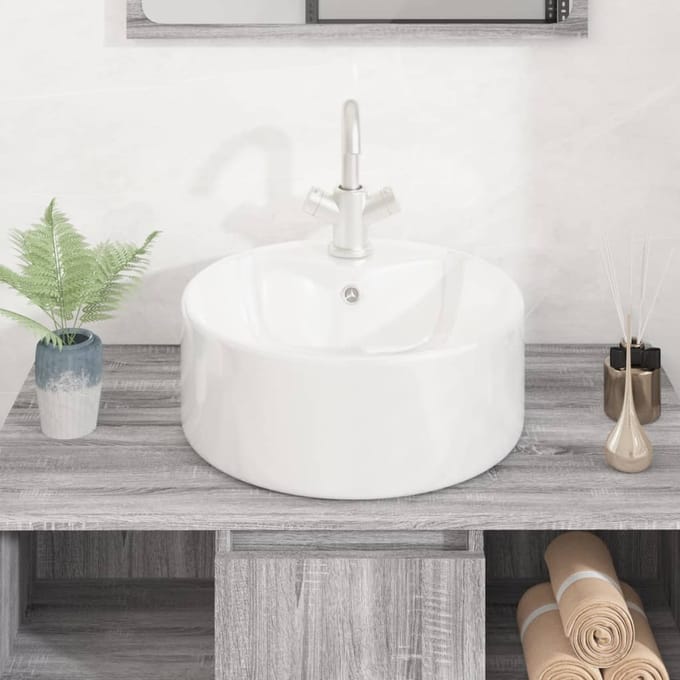 vidaXL - Wasbak - 40x14,5 - cm - rond - keramiek - wit