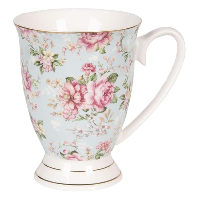 Clayre & Eef Mok 300 ml Blauw Roze Porselein Bloemen