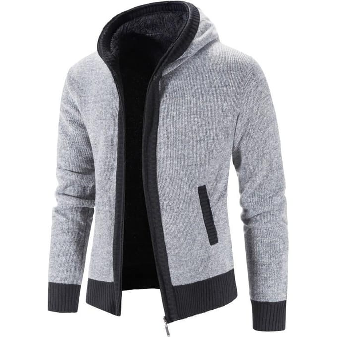 Fleece gewatteerde trui jas effen kleur vest met capuchon heren M lichtgrijze kleur
