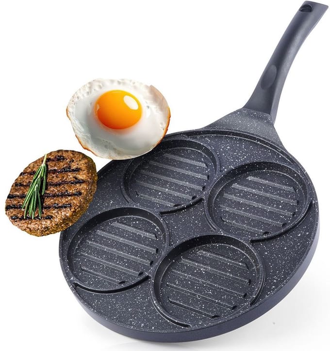 Ei Burger Pan Graniet Grill 4 Gaten GRANDE 26,5 cm - Eierpan - Omeletpan - Egg Koekenpan - Pannenkoekenpan - Pancake