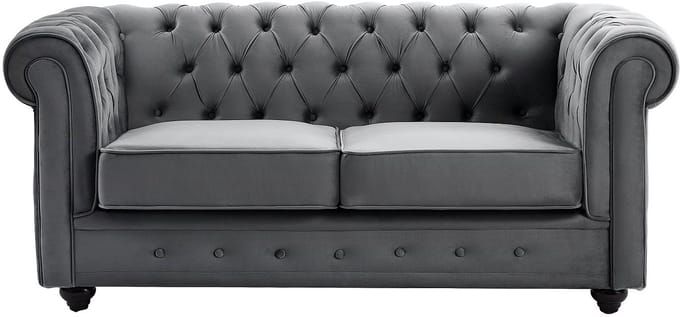 Vente-unique Tweezitsbank van antracietkleurig velours CHESTERFIELD