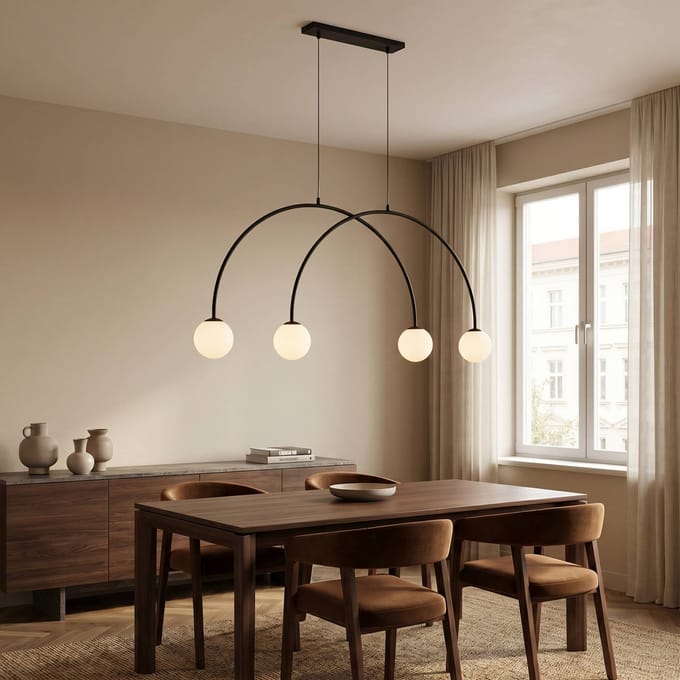 ALDEX Hanglamp Alison, zwart/wit, 4-lamps, gebogen, 129 cm