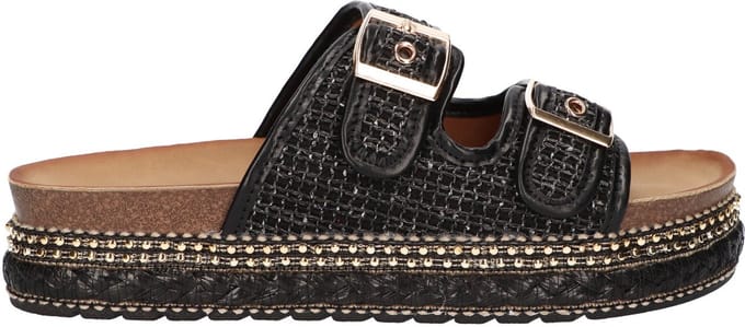 La Strada Platform Slipper Zwart Textiel - Damesschoenen - Maat - 39
