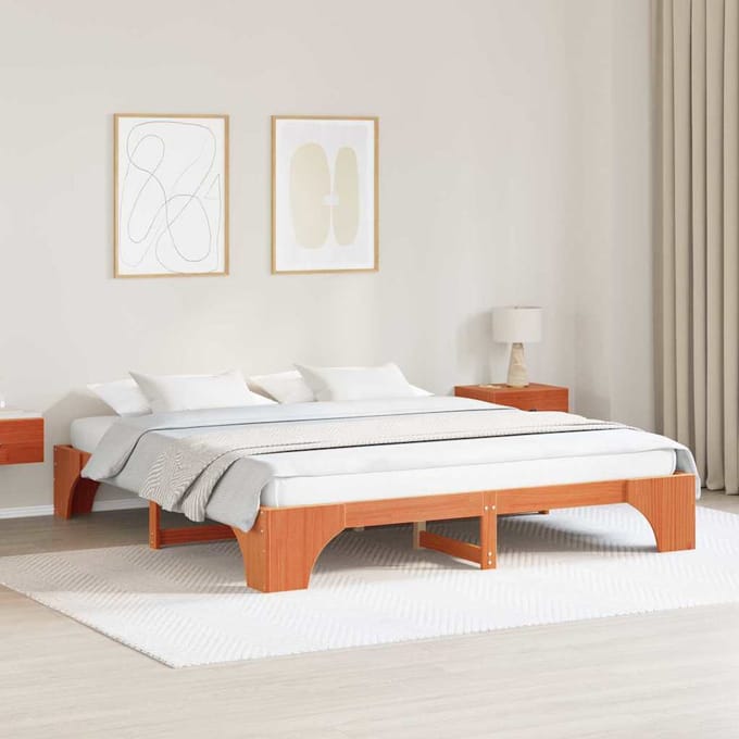 vidaXL - Bedframe - Wasbruin - 180 - x - 200 - cm - Massief - grenenhout