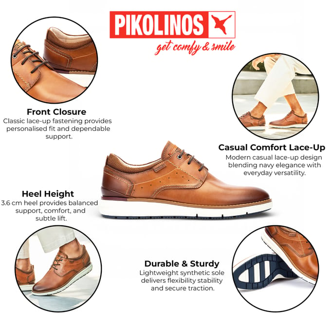 Pikolinos Heren Bruine Leren Vetersneakers - Manacor