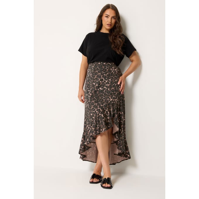 Yours Chocoladebruine Luipaardprint Rok Met Ruches Size 48