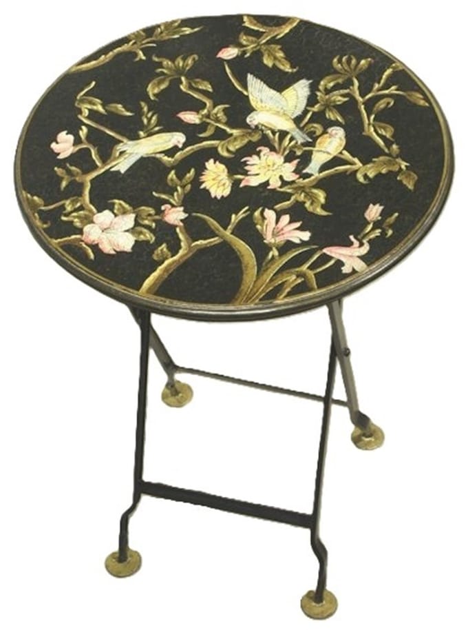 Klaptafel rond vogel met roze bloem Ø45xH61,5cm