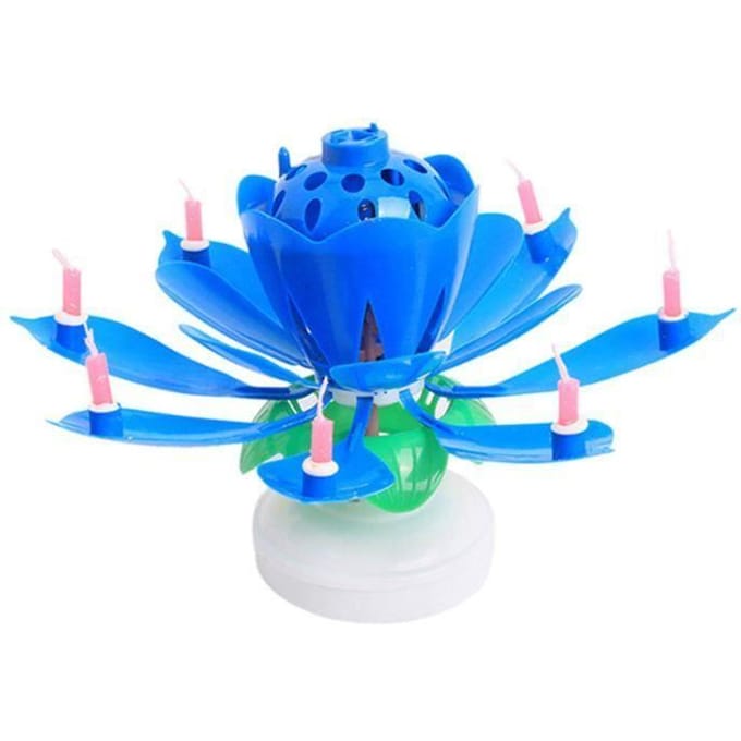 Muzikale Kaars - Lotus Licht - Draaibaar - Blauw - Voor Kind - Verjaardagsdecoratie blauw