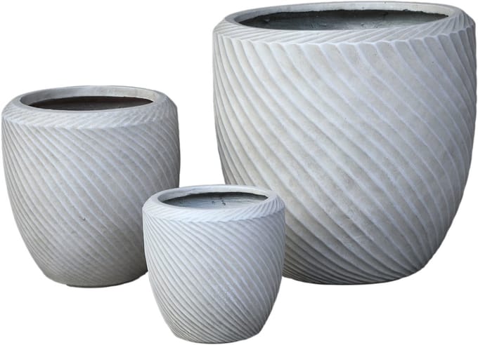 PTMD Nikol Beige GRC Wave Pattern Pot Round Low SV3