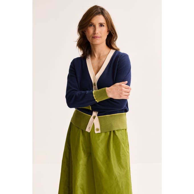 Driekleurige V-hals Cardigan