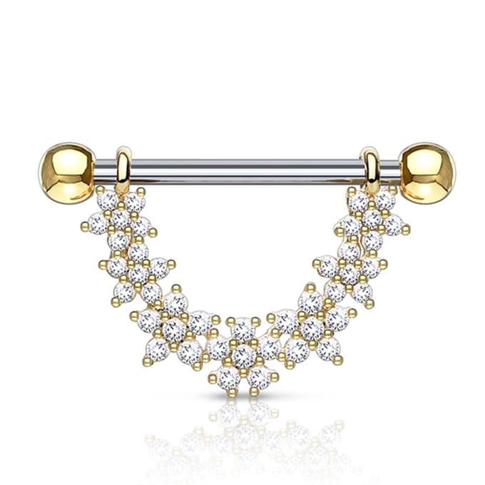 Tepelpiercing CZ flower lined 1.6x14 - goud - LMPiercings