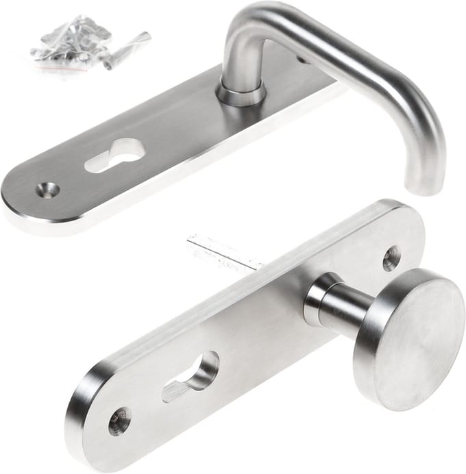 Knop-/Krukgarnituur roestvaststaal massief d-model afgerond pc72