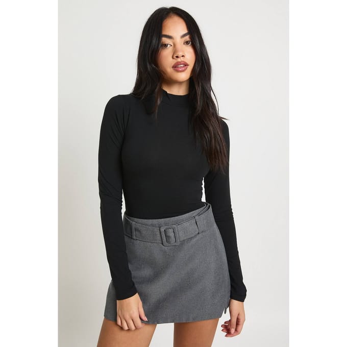boohoo Dames Minirok met ceintuur en textuur | Houtskool | Maat: 36