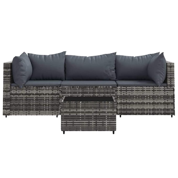 vidaXL - 4-delige - Loungeset - met - kussens - poly - rattan - grijs