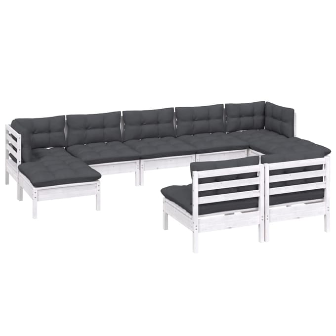 vidaXL - 9-delige - Loungeset - met - kussens - grenenhout - wit