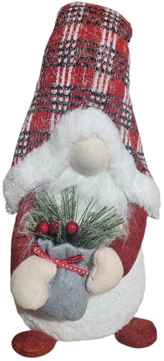 Handgemaakte LED Gnoom rood - 48 cm - Vrolijke kerstdecoratie
