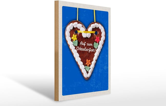 Holzschild Reise 30x40cm München Oktoberfest Lebkuchen Herz