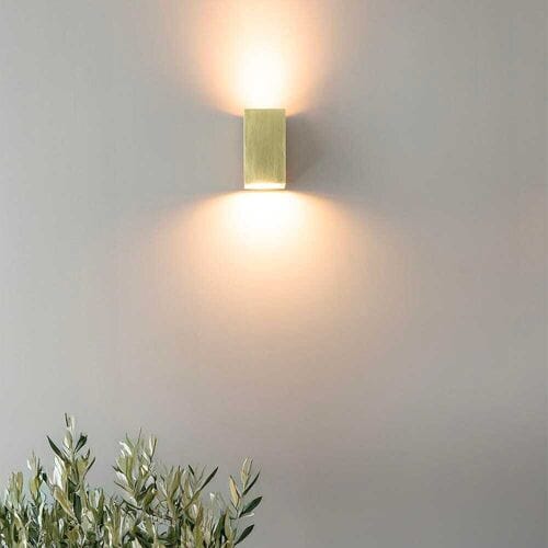 HOFTRONIC – Set van 2 wandlampen rechthoekig – Up and downlight – Dimbaar – GU10 fitting – Geborsteld goud aluminium – IP20 – Binnengebruik