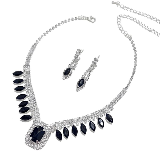 Accessoires de mariée Collier Boucles d'oreilles Ensemble de bijoux Ensemble de robe de banquet Chaîne Mode Accessoires de tempérament polyvalents noir