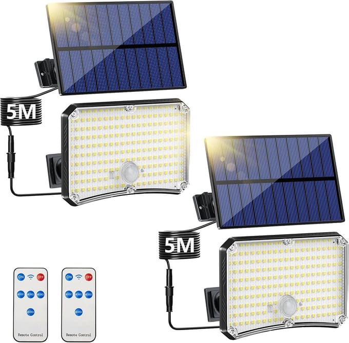 Set van 2 Krachtige Led Buitenlampen met Bewegingssensor op Zonne-energie