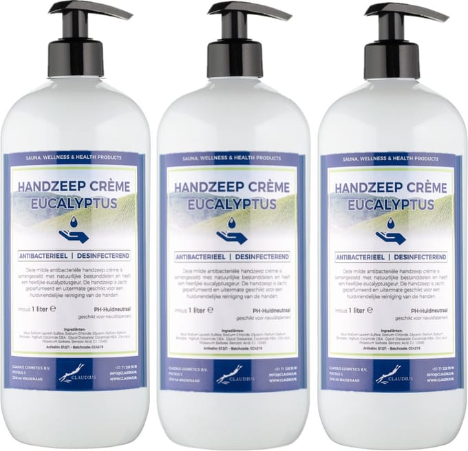 Handzeep Crème Eucalyptus 1 liter - met gratis pomp - set van 3 stuks