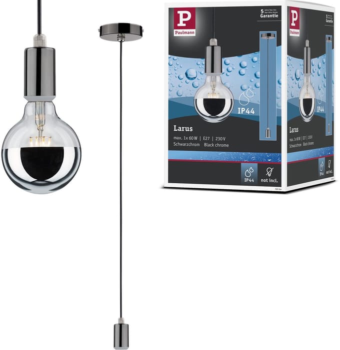 Hanglamp Larus IP44 E27 max. 60W Black chroom dimbaar