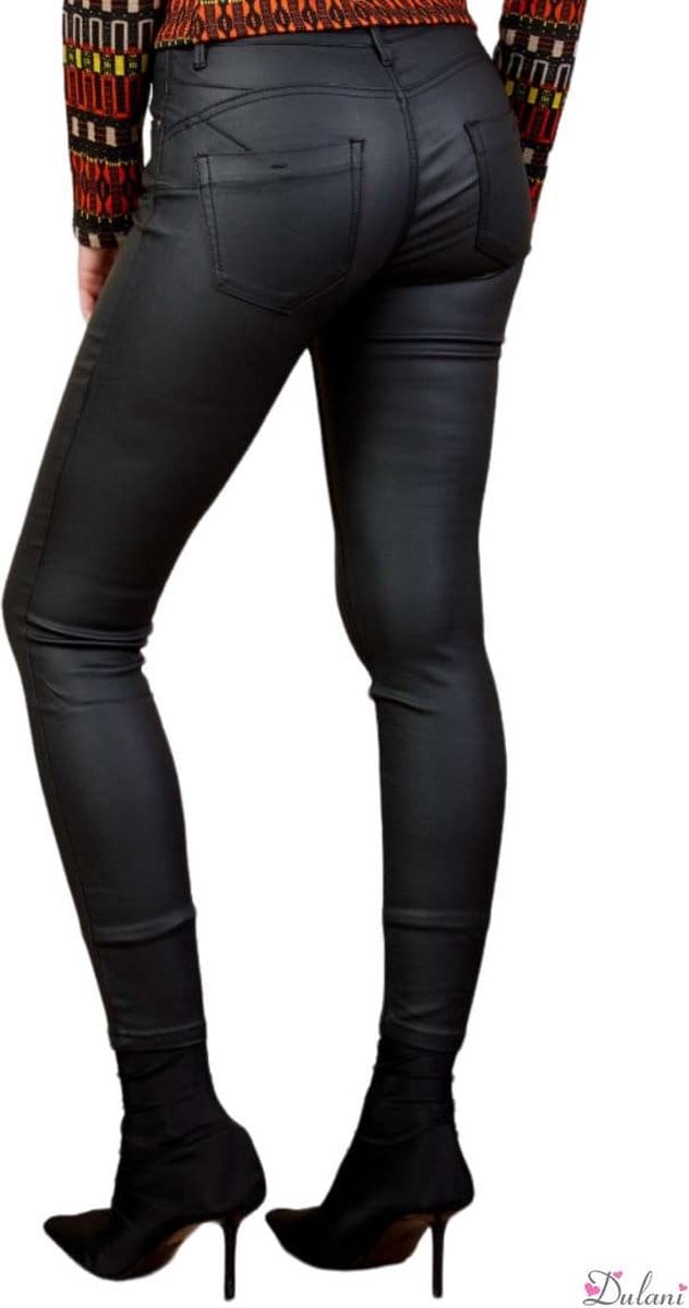 Toxik3 Dames Lederlook Broek, Coated Skinny Push-Up Broek, Normale Taille, Fleecevoering, Stretch, Slim Fit Pasvorm XS