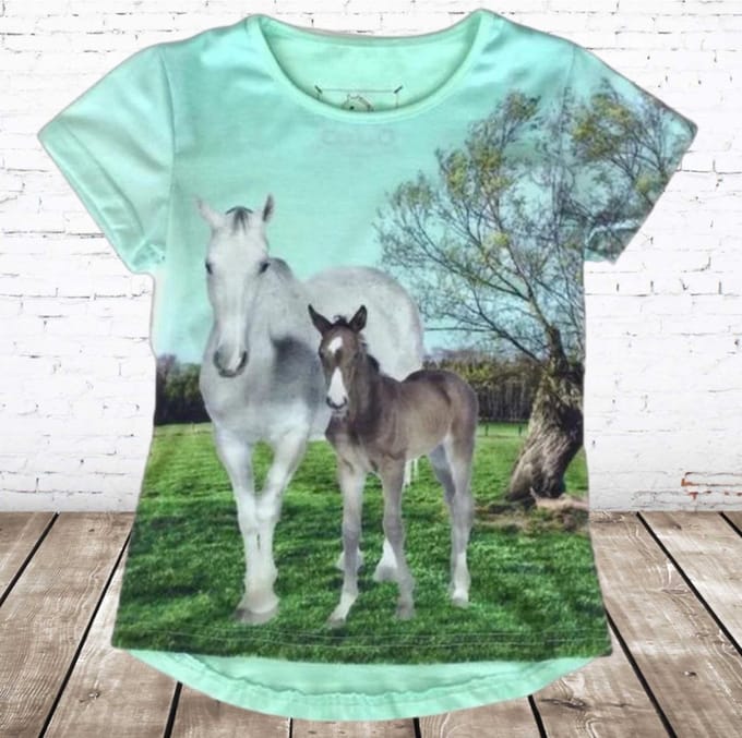 Paarden shirt kind lichtblauw - Blauw - 86/92