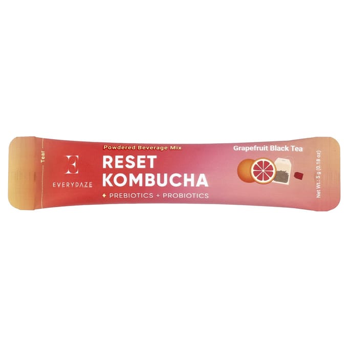 Reset Kombucha, Mélange pour Boisson en Poudre, Pamplemousse Thé Noir, 10 Sachets, 5G (0,18 oz) Chaque