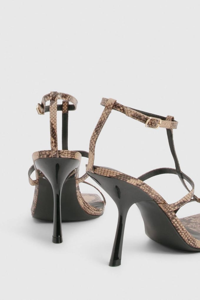 boohoo Dames Snake drievoudige riem stilettohakken | Maat: 3
