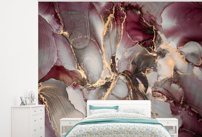 Behang - Fotobehang Goud - Marmer - Paars - Breedte 275 cm x hoogte 220 cm