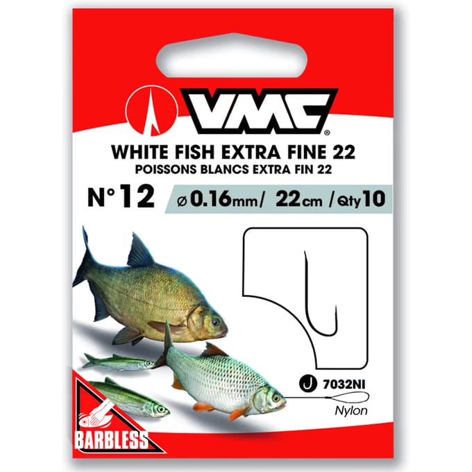 VMC Witvis Extra Fijn Barbless Gemonteerde Onderlijnen - 22cm - nylon